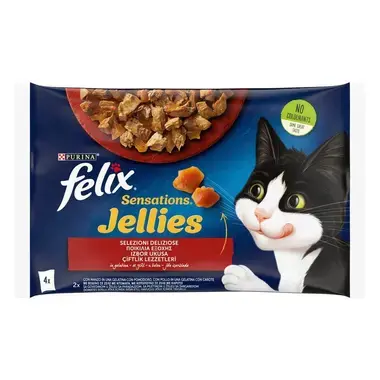 FELIX Πολυσυσκευασία Sensations Jellies Βοδινό και Κοτόπουλο 4 x 85gr
